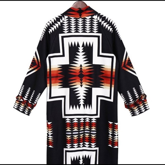 Tribal Inspired Print Western Blanket Trench - Picture 2 of 5